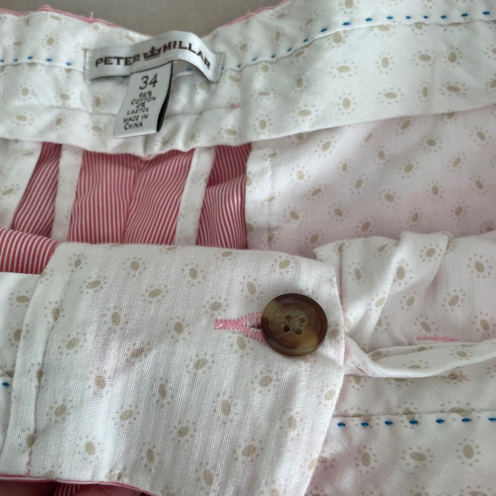 Peter Millar Mens 34 Pink White Seersucker Flat Front Shorts Golf Preppy Clasic - Picture 7 of 7